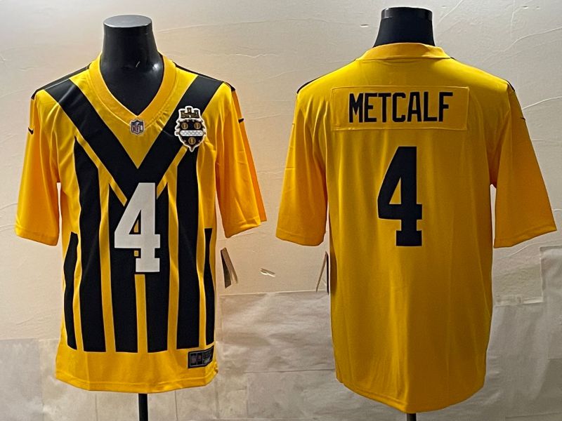 Men Pittsburgh Steelers #4 Metcalf Yellow Retro 2025 Nike Limited NFL Jersey style 02